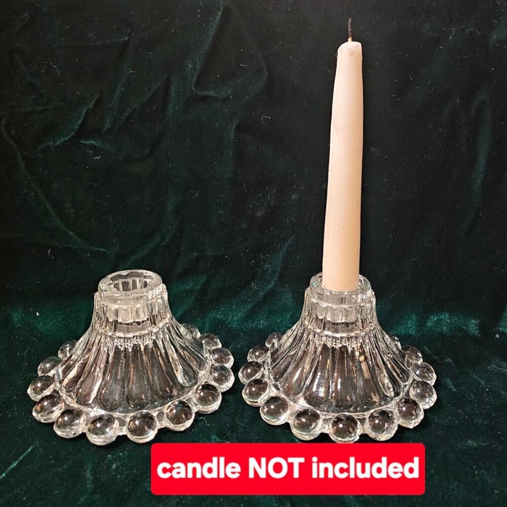 2 Vtg 1960s Anchor Hocking Glass "Boopie"  Berwick Candlestick Holders MCM